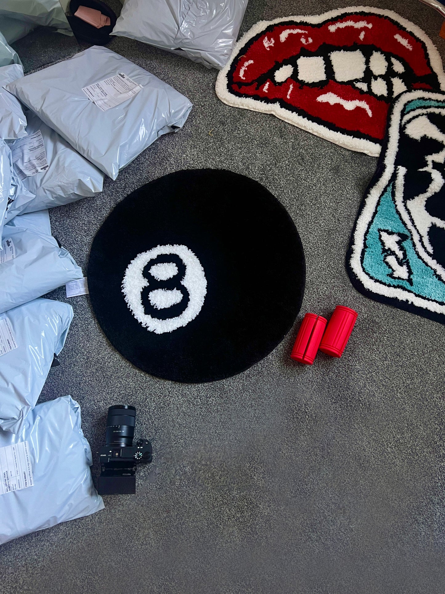 Billiards 8-Ball Black Turfed rug