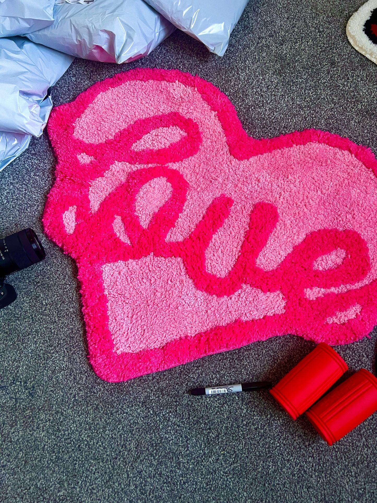 Pink Love Heart Tufted Rug